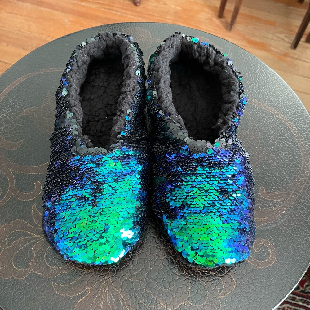 Sequin Blue Green Slippers